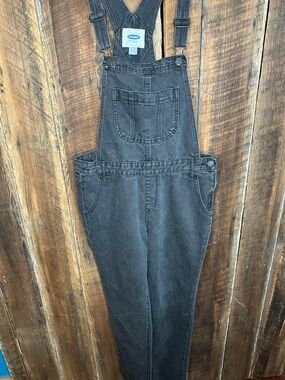 Old Navy Charcoal Black Denim Overalls with Metal Button Accent